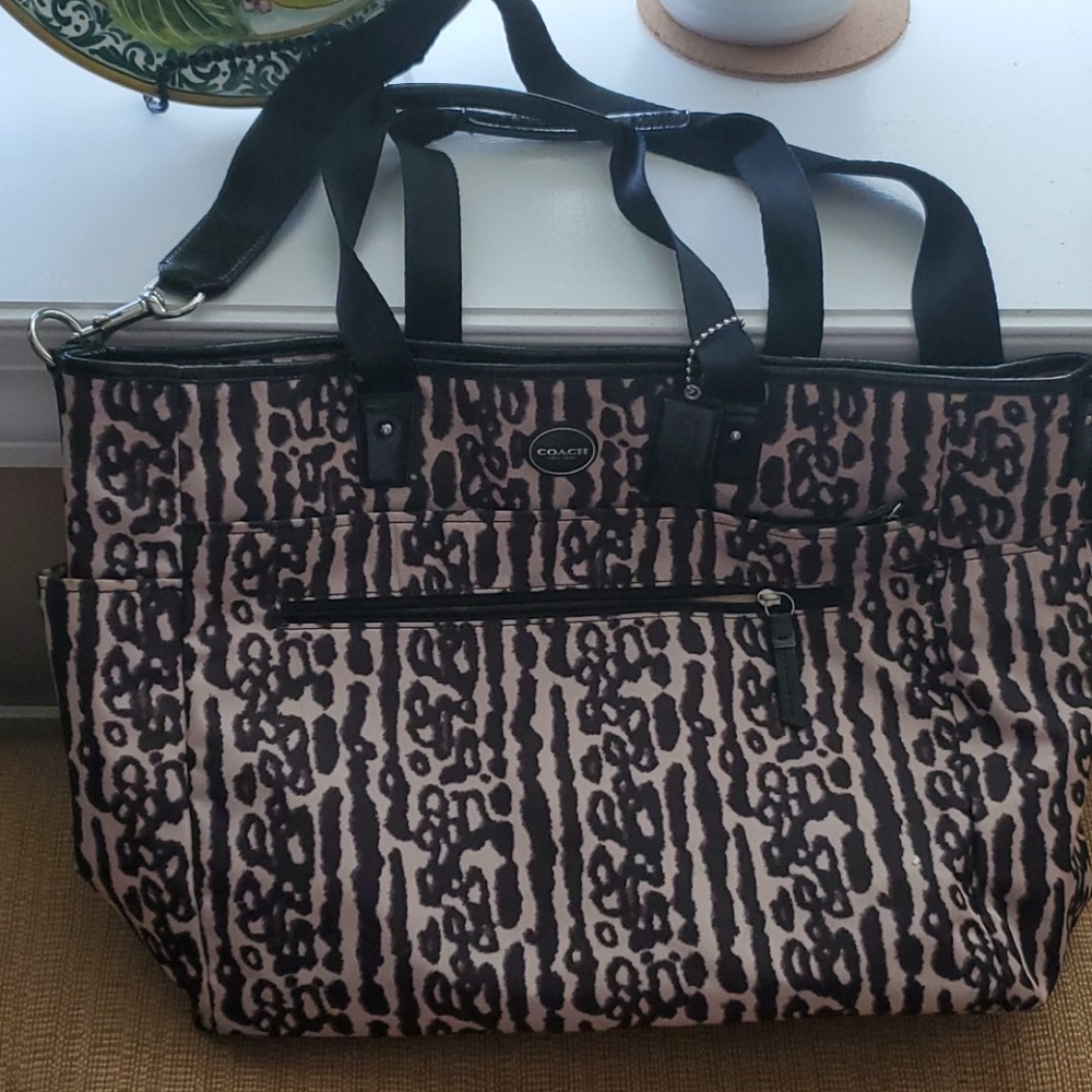 Coach animal print fabric tote bag with strap